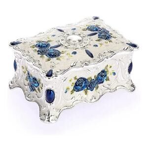 Luxury Vintage Rectangle Metal Alloy Jewelry Box Trinket Organizer Storage Box